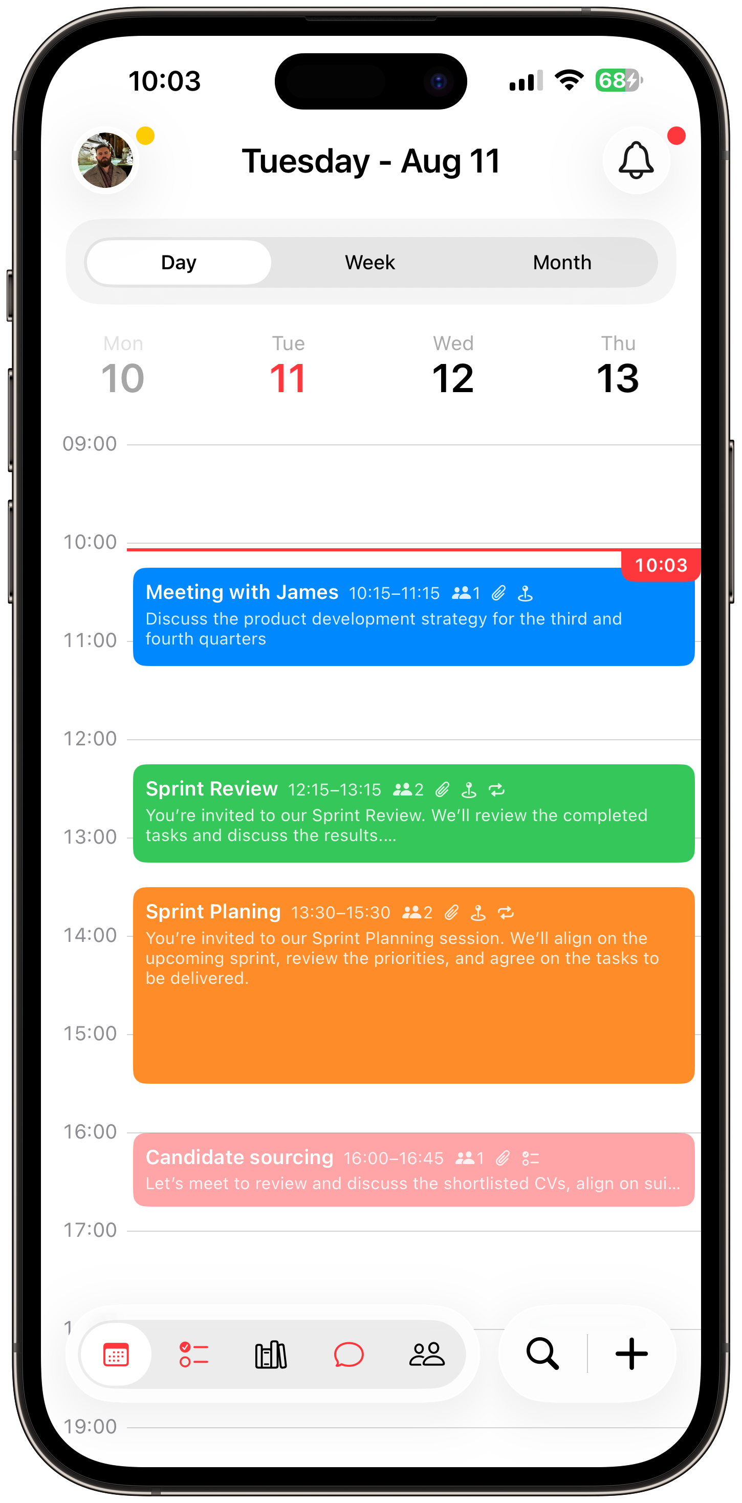 Gridex calendar in day view